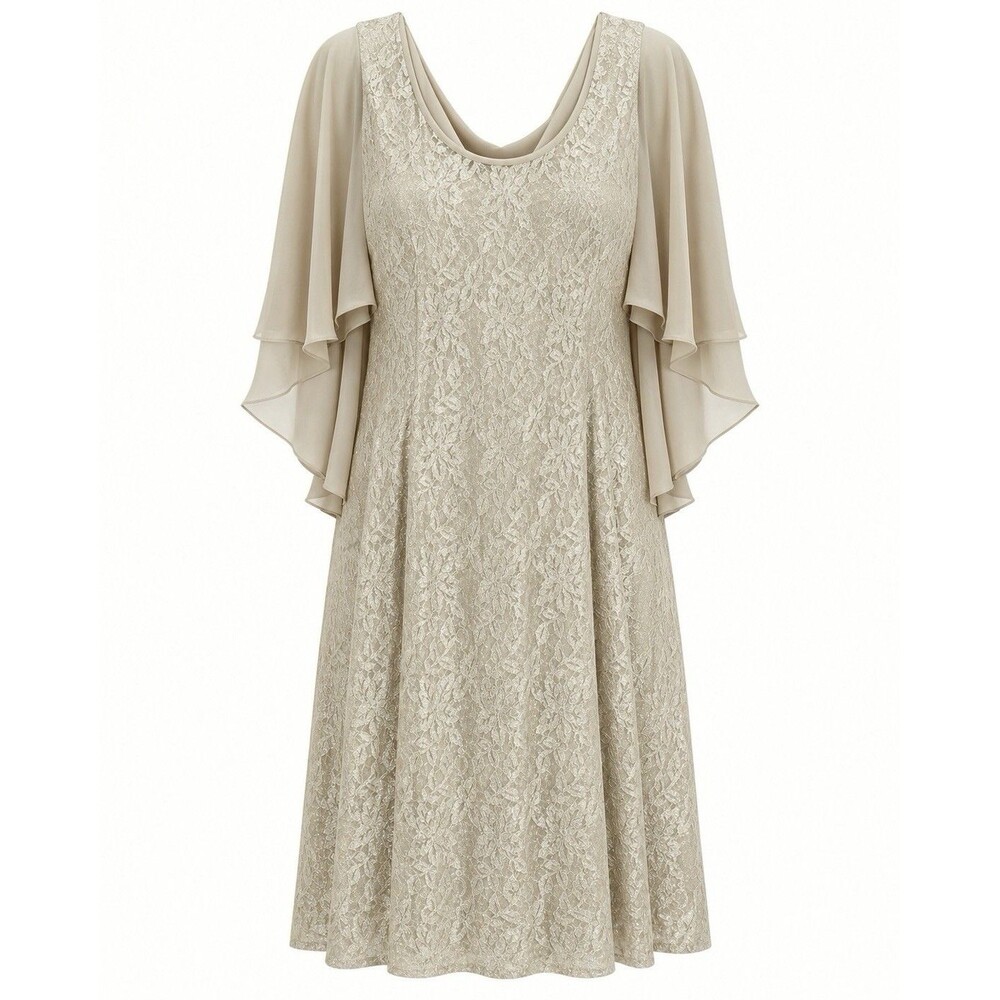 Jessica Howard Gold Lace Capelet Cocktail Dress Nude Sheer Women’s 16W